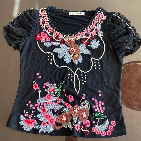 CHLOÉ pearl vintage t-shirt. Size XS/S Karl Lagerfeld era. 1990’s - Picture 1 of 7